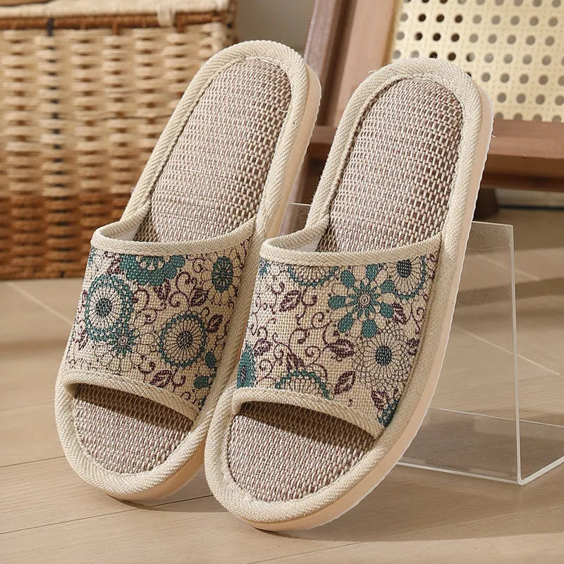 Women's linen open toe slippers in multiple colours with thickened sole
