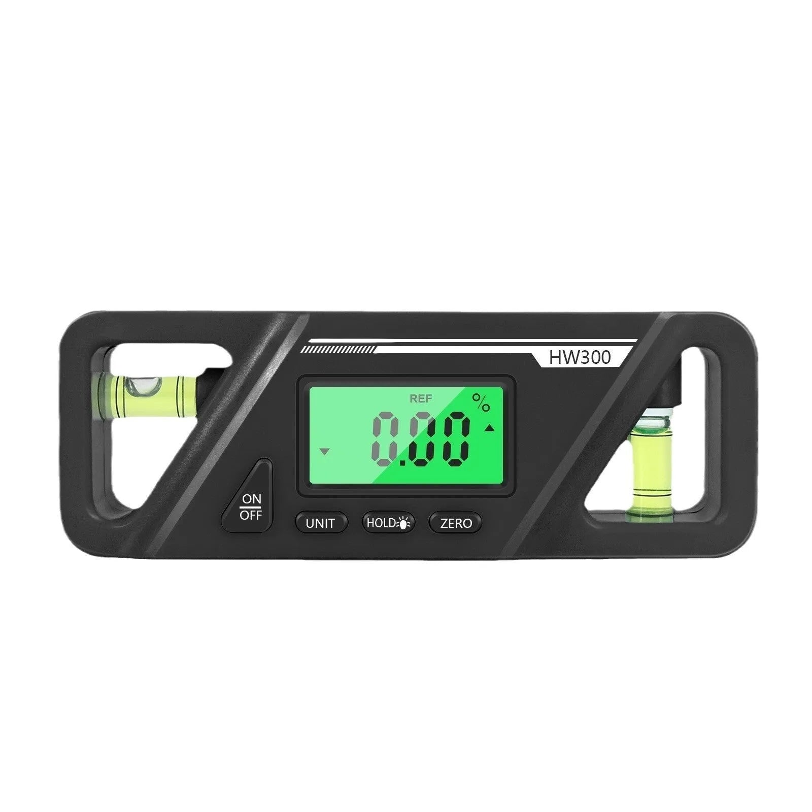 Black digital angle gauge with magnetic base and LCD display showing an angle reading.