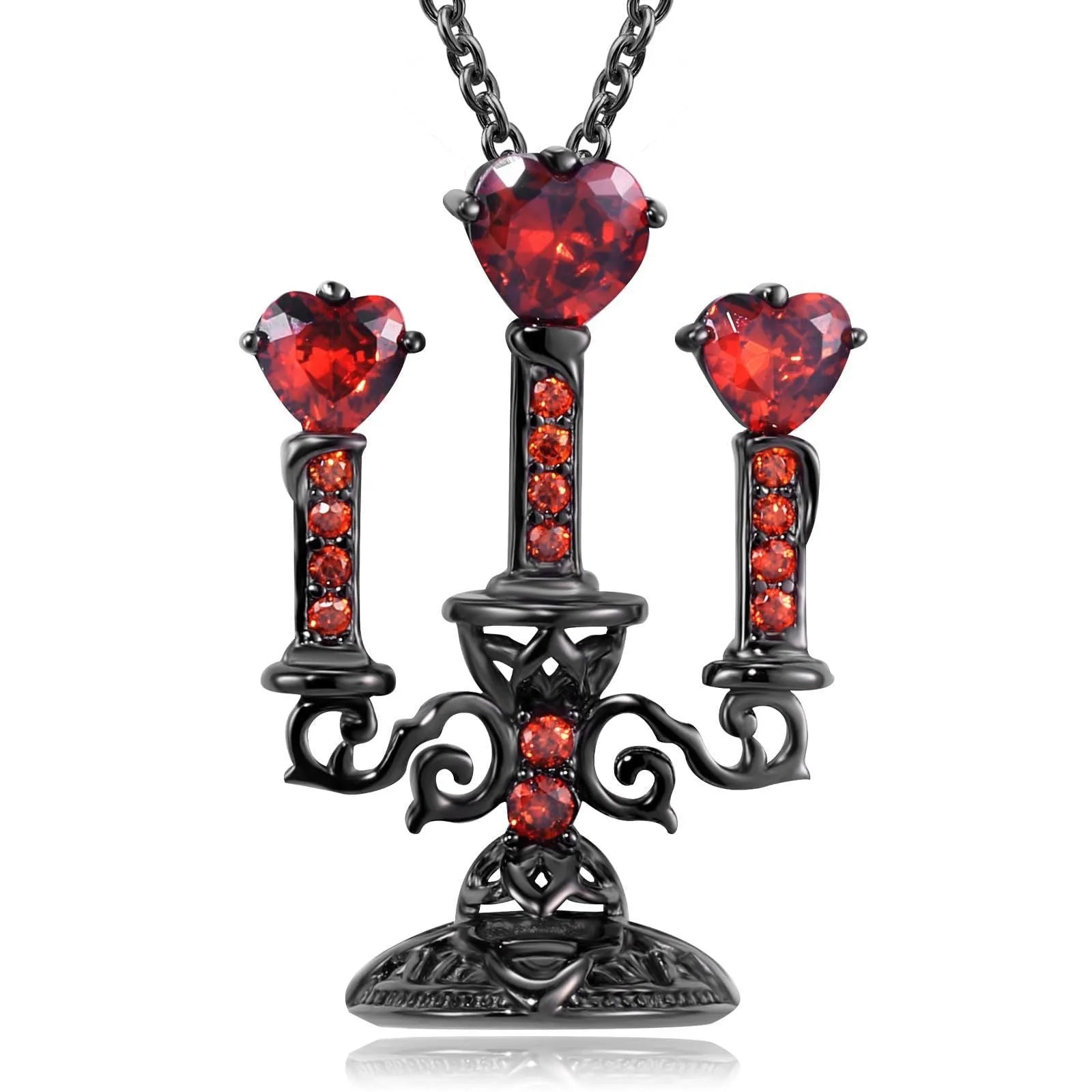 Gothic-style zinc alloy clavicle necklace featuring a hollow candlestick pendant and cross chain in a retro finish.