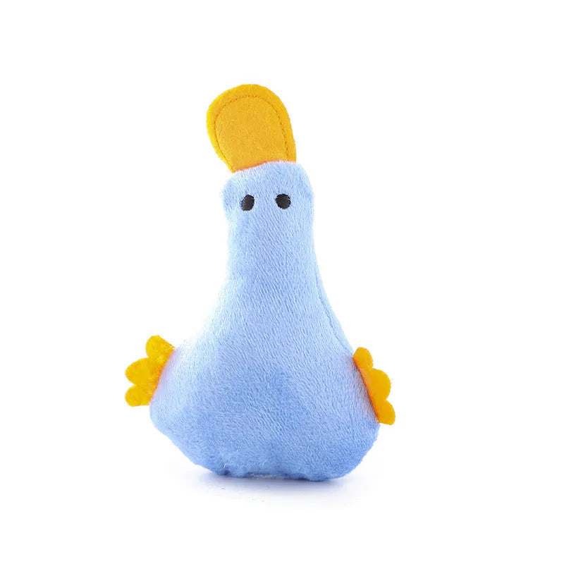 Yellow duck plush pet toy with squeaker and catnip for dogs and cats