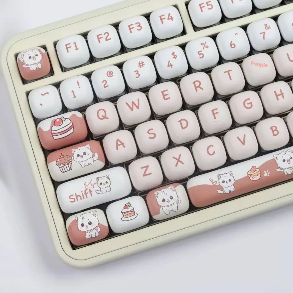 Dessert Cat MOG round cartoon key cap set for mechanical keyboards on a white background.