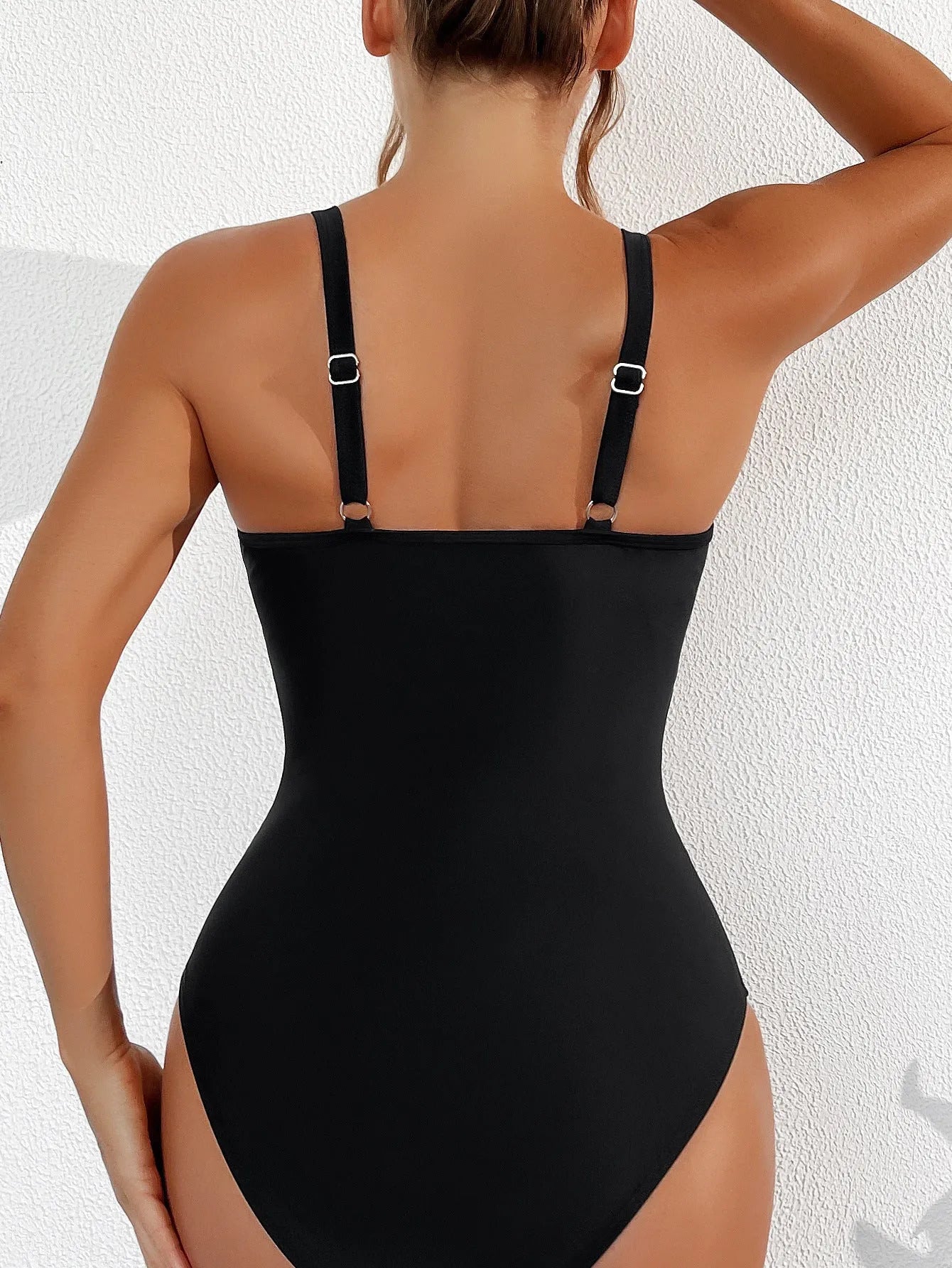 Black mesh halter one-piece swimsuit for women with brief style cut