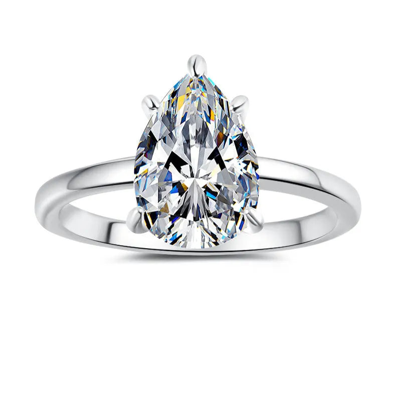 Pear-shaped moissanite ring silver water drop design casual style
