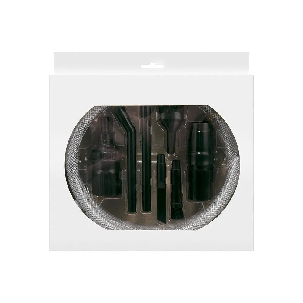 Eight-piece vacuum cleaner accessory set with small suction heads for detailed cleaning
