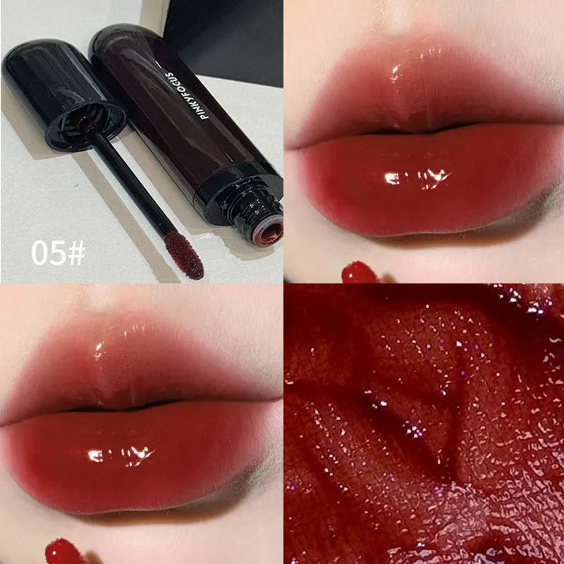 Black shiny Mirror Lip Paint lacquer with six Black Citrus colour options including tomato and sweet potato shades