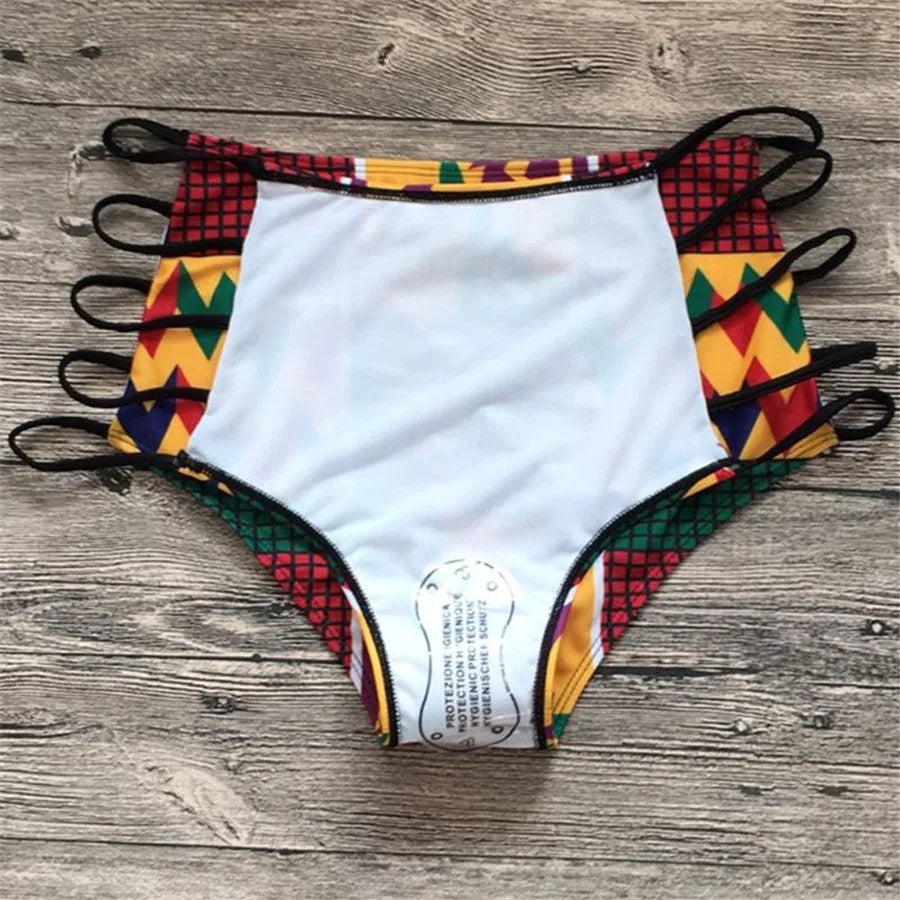 Women's high waist digital print swimsuit set with backless design and quick-dry properties