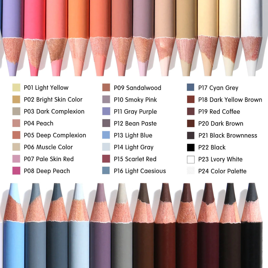 24 skin colour pencils for portrait art stored in a round metal iron box