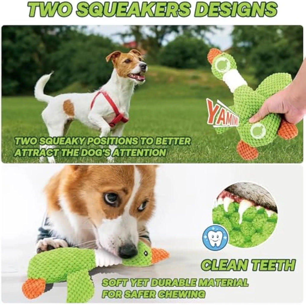 Blue durable duck dog plush toy with squeaker for large breed dogs and teething puppies