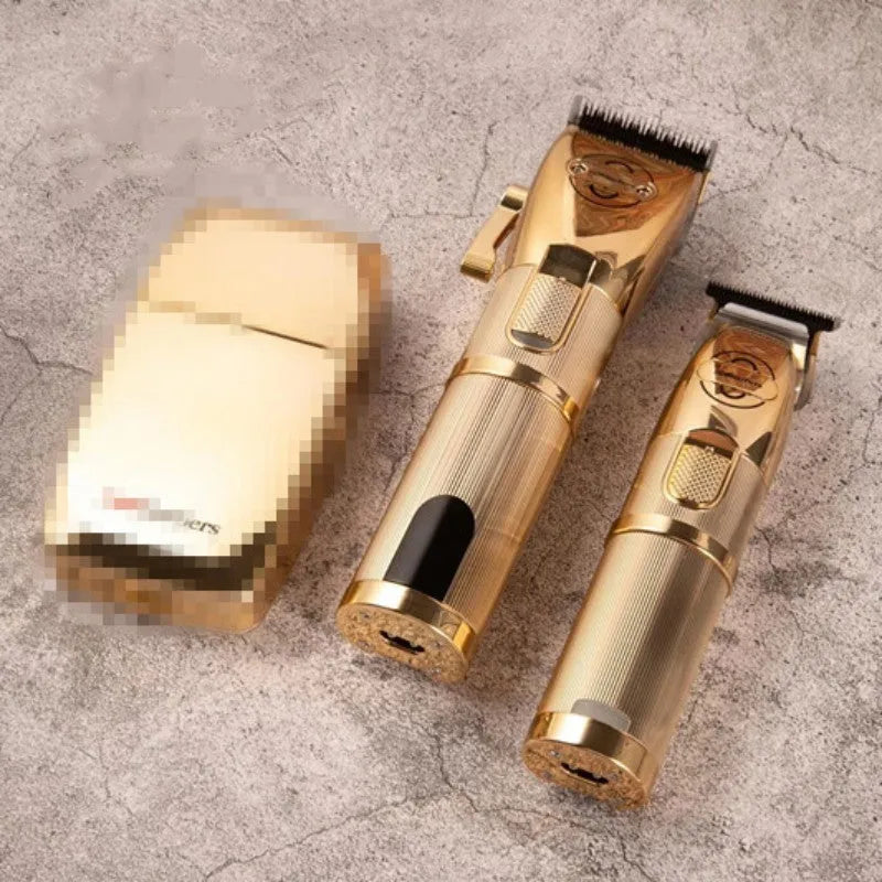 Gold colour professional hair clipper with cordless capability and 25W power motor