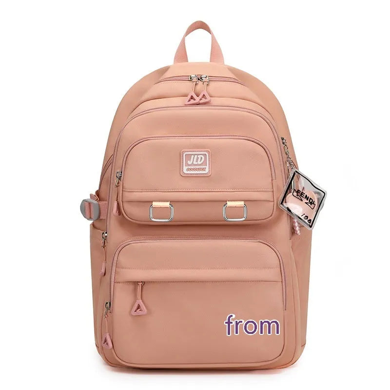 Girls' large capacity nylon school backpack with physiological curve backplane in multiple colour options