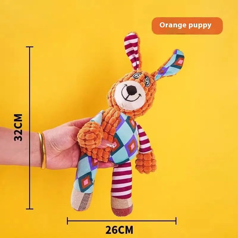 Bite-resistant plush puppy toy showing donkey, rechargeable duck, elephant, and dog styles