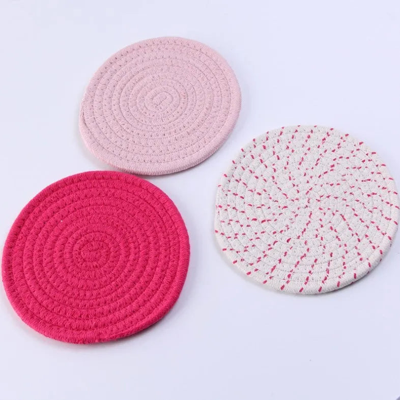 Cotton cord round coaster and placemat three-piece set in modern simple style with 18cm diameter