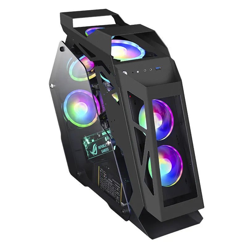 Table-type bare metal e-sports PC chassis with optional RGB fan lighting on SECC board construction