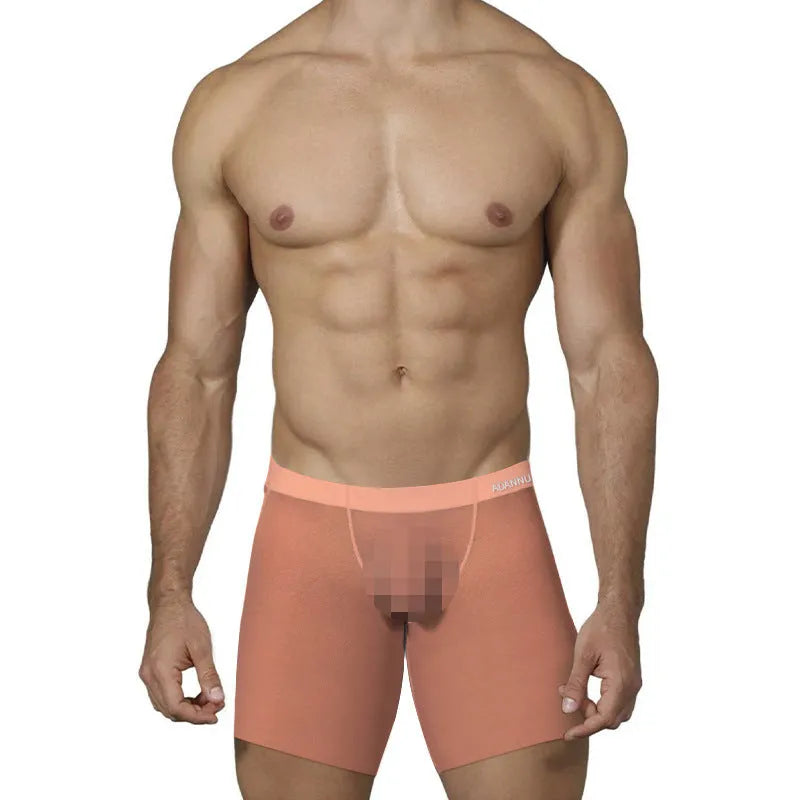 Men's ice silk boxer shorts in orange colour showing low waist design