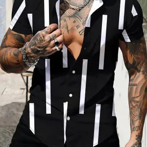 Men's slim fit short sleeve shirt with 3D printed flower pattern in polyester fabric