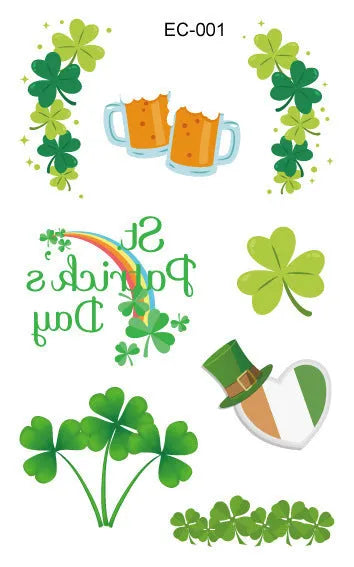Children's temporary tattoo sticker with Irish festival clover design measuring 120 × 75mm