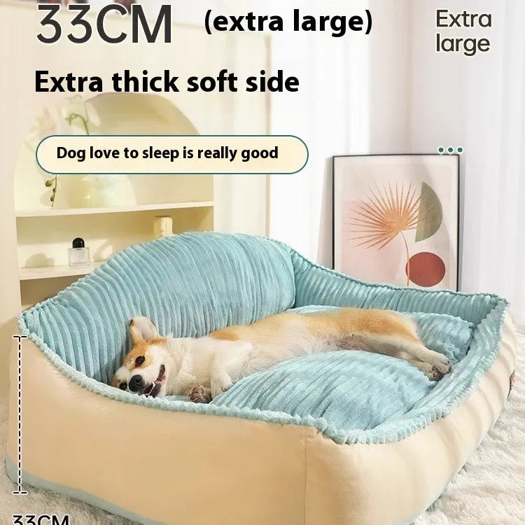 Morandi colour washable pet bed with removable cover shown in two sizes for dogs and cats.