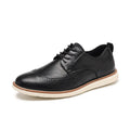 Men's black slip-on casual shoe with round toe and carved TPR sole for business wear.