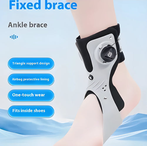 Airbag button ankle support brace in grey colour showing adjustable straps and cushioning