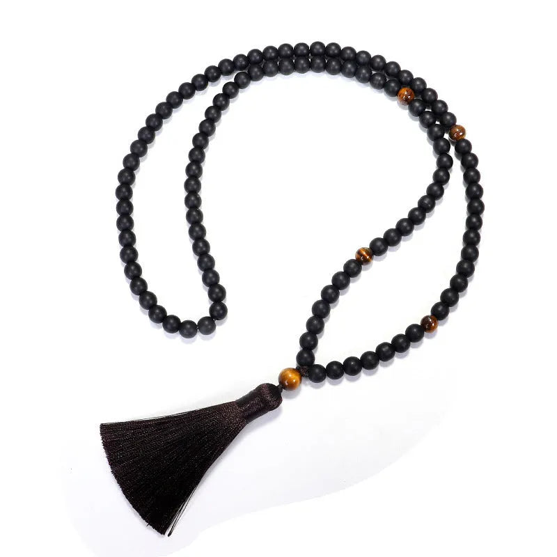 Stone bead necklace and bracelet set with tassel pendant in original design
