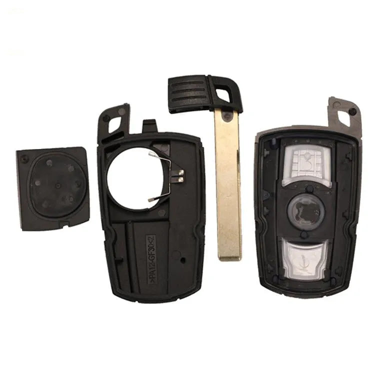 Black BMW CAS3 semi-intelligent 3-button remote car key fob with metal and plastic construction.