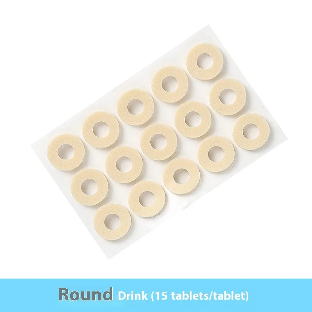 Pack of women's heel corn protectors showing large oval, small oval, U-shaped, and circular section PU pads.