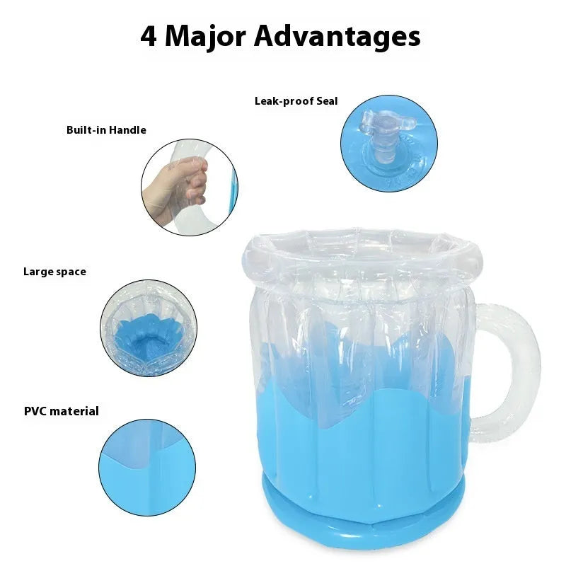 Yellow inflatable PVC ice bucket for cooling beer steins at outdoor events