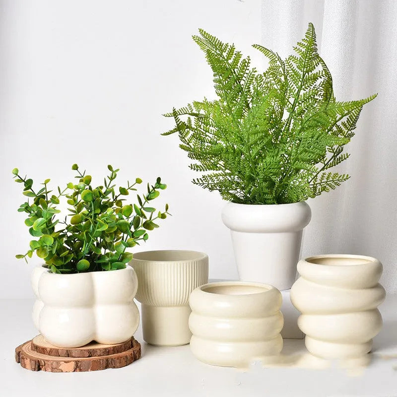 Roman column design matte yellow ceramic flower pot for indoor plants
