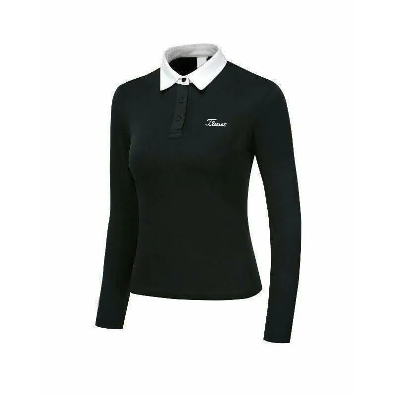 Women's slim fit long sleeve polyester golf top in white or black colour