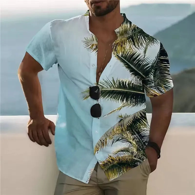 Men's loose fit floral print short sleeve shirt in polyester fabric for summer casual wear