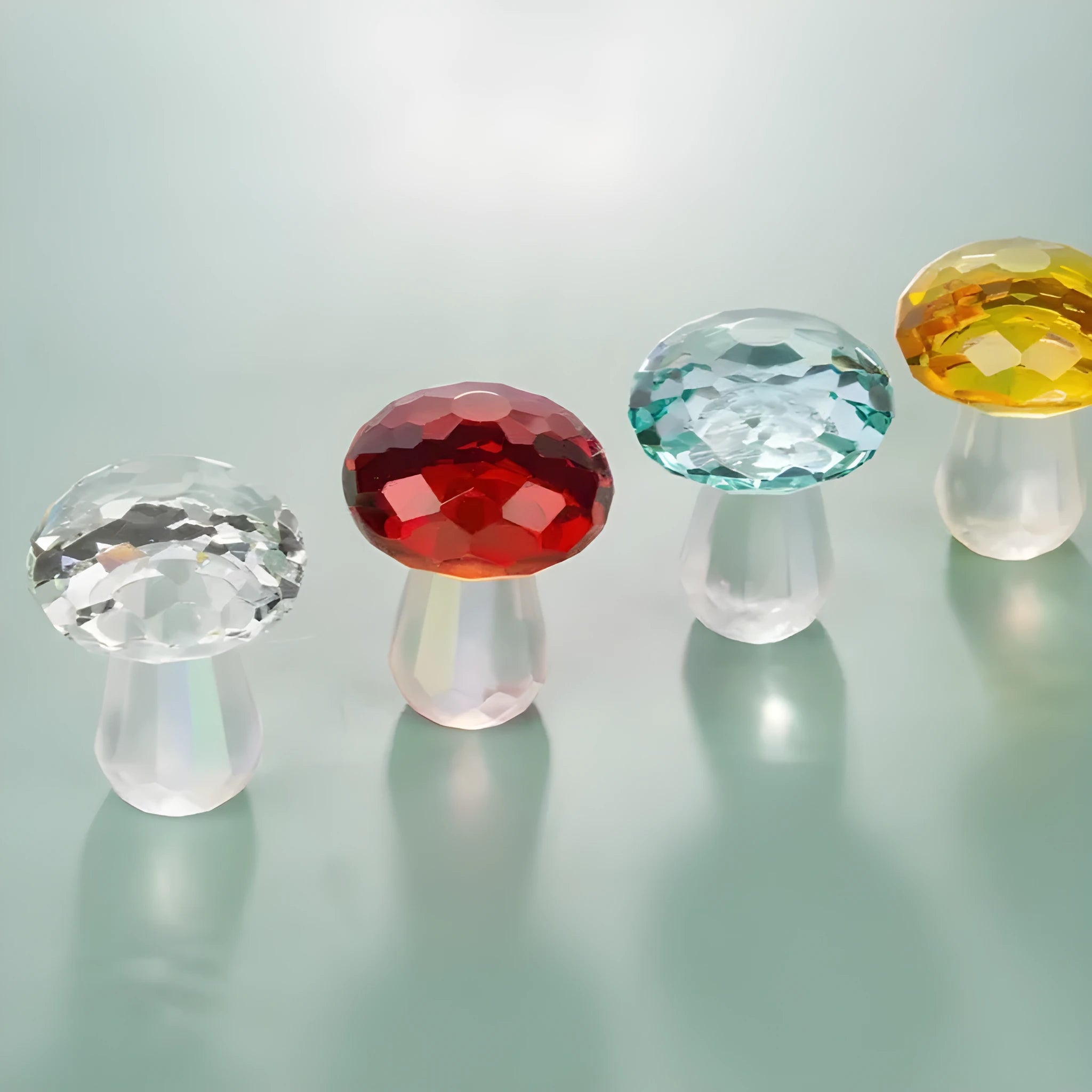 Colourful crystal mushroom decorative ornament in modern simple style, 40mm by 53mm.