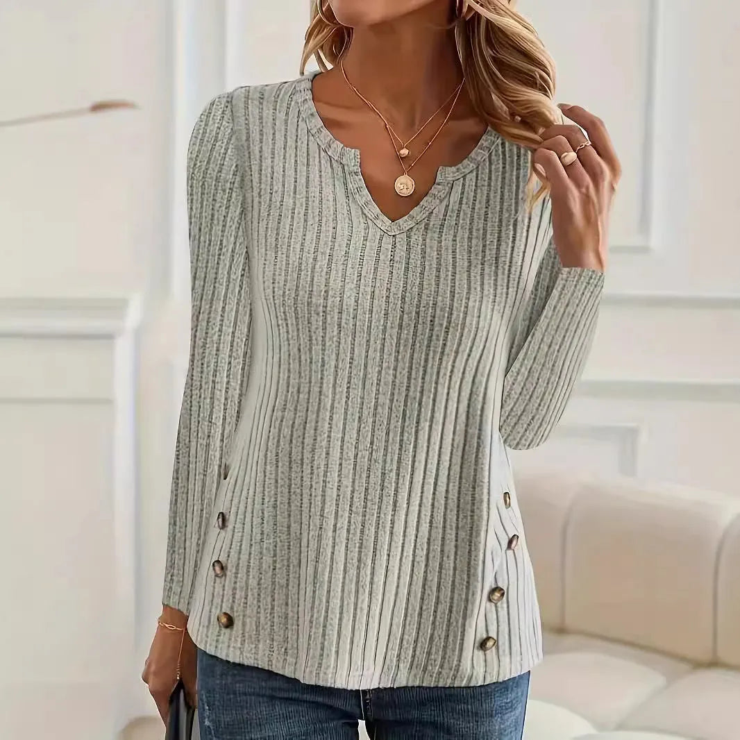 Simple solid colour knitted button-front pullover sweater in black or grey green