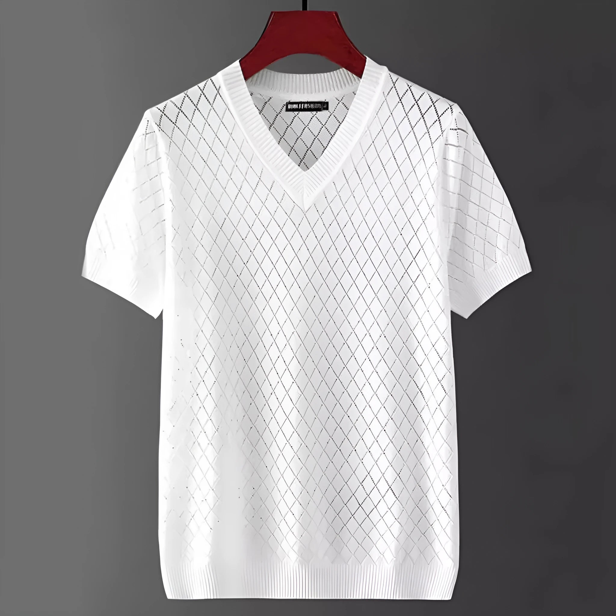 Men's plus size ice silk V-neck t-shirt with Korean style cut-out design in black colour