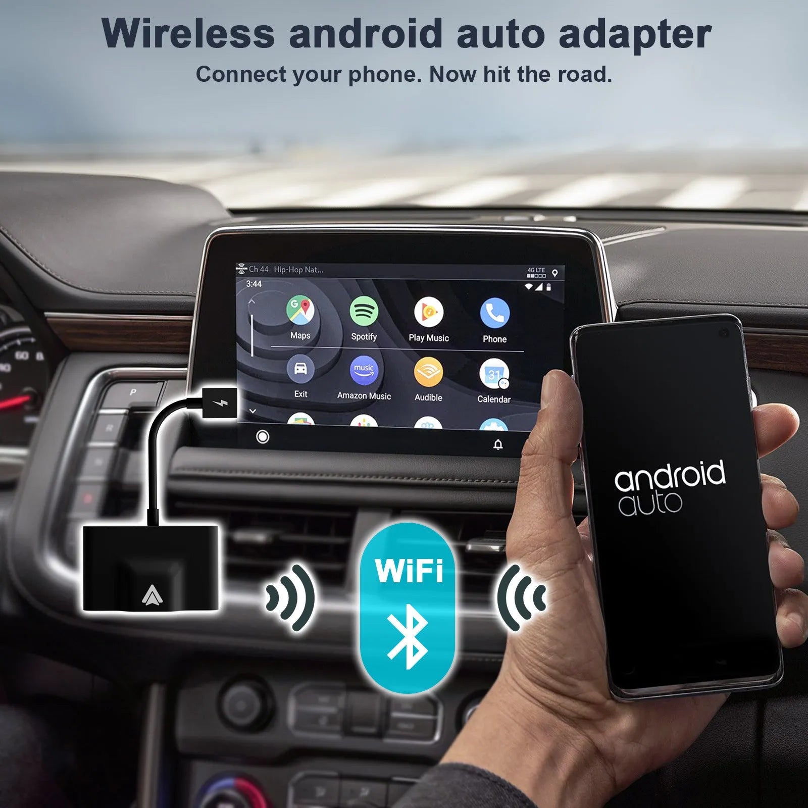 Wireless Android Auto car adaptor in black or white colour options