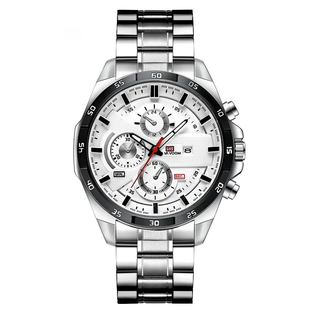 Men's casual quartz watch with waterproof construction and calendar function in multiple colour options