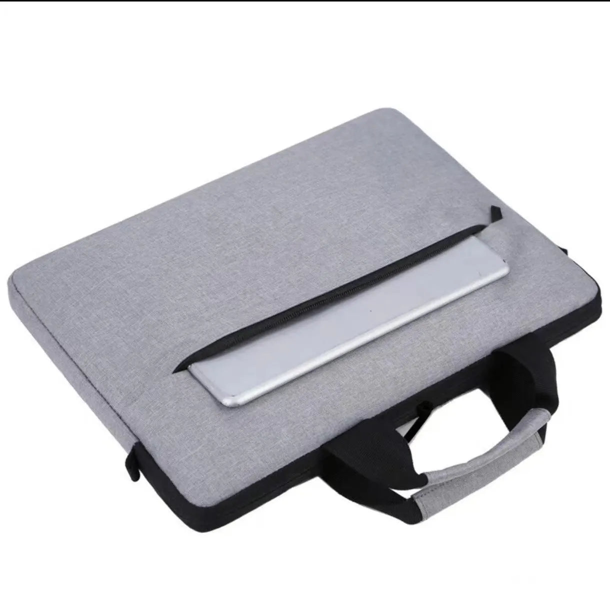 Gray lightweight Oxford cloth men's laptop bag with polyester inner lining and sewing thread detail