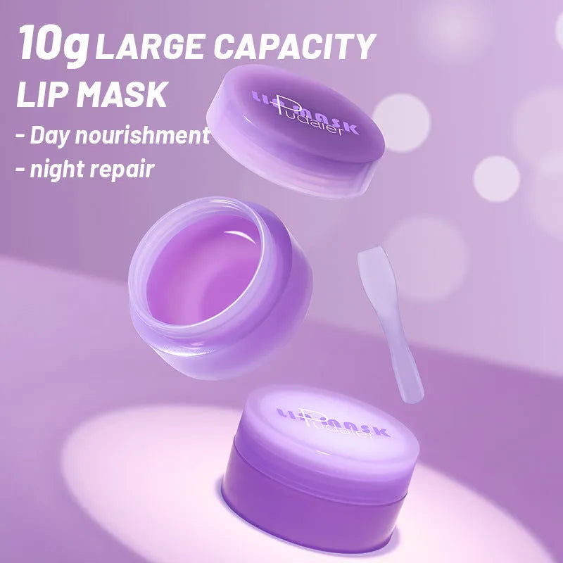 10ml exfoliating lip balm treatment set with lip film and a scraper tool for moisturising and softening lip cutin.