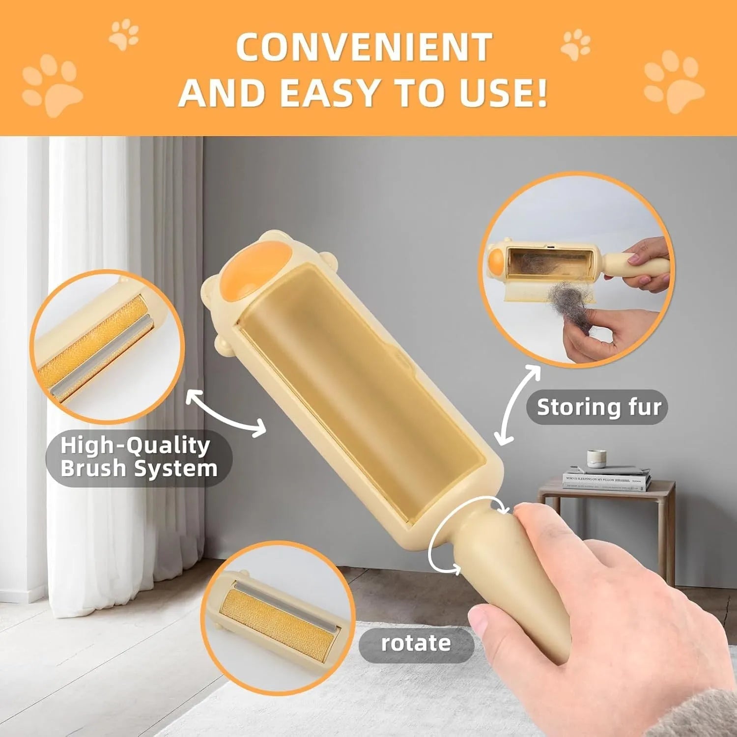 Blue reusable pet hair remover tool with self-cleaning base for furniture and car interiors