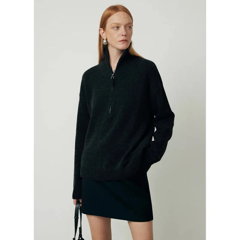 Loose fit black wool bandage dress with long sleeves for winter.