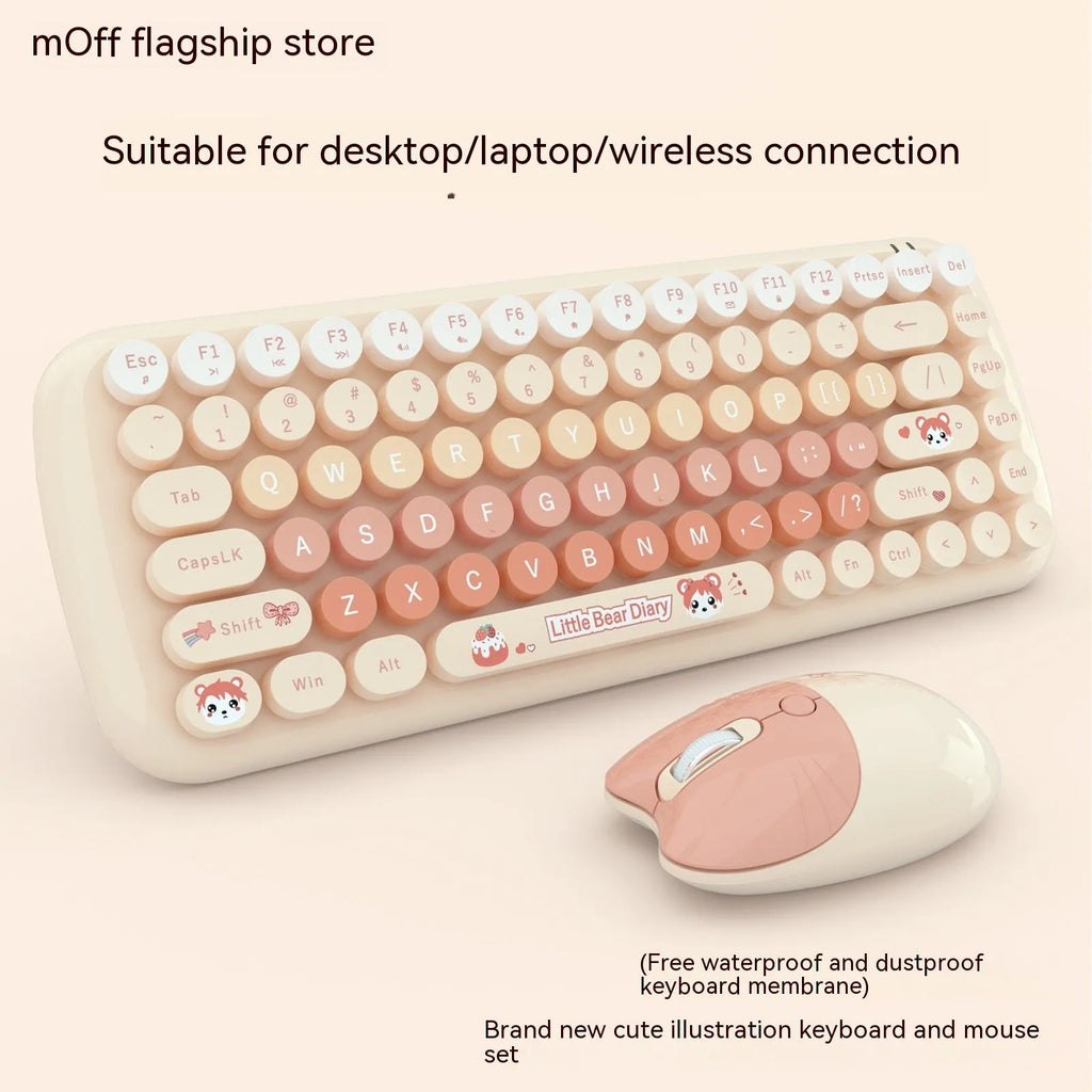 Candy Pink wireless keyboard and mouse set on a desk with USB receiver
