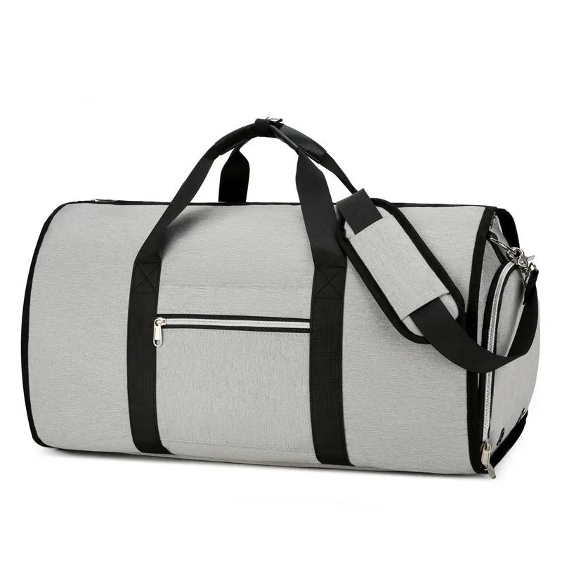 Multi-purpose Oxford cloth storage bag in grey colour, showing compartments and expansion feature.