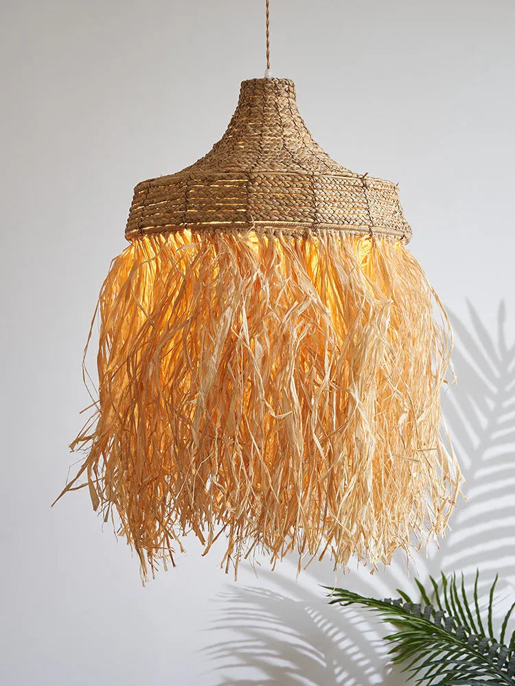 Retro Southeast Asian style restaurant chandelier with woven wild vetch and willow construction, 50cm diameter