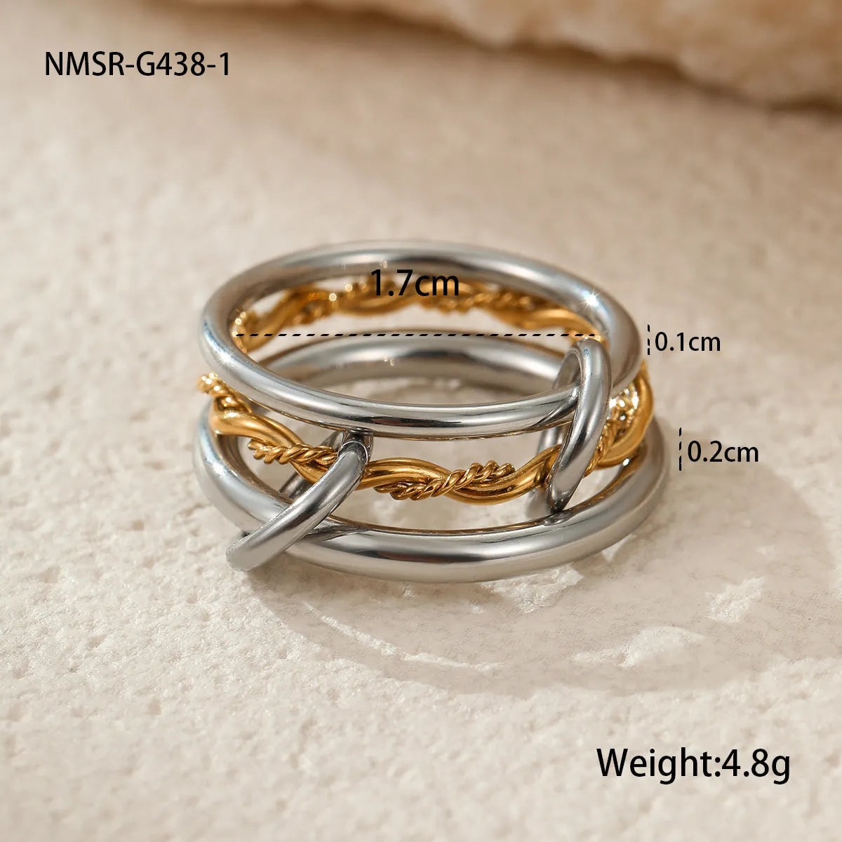 Stacked colour matching stainless steel ring with 18K gold plating for women in free size