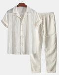 Men's loose fit milk silk summer suit set showing short sleeve shirt and trousers in a casual colour.