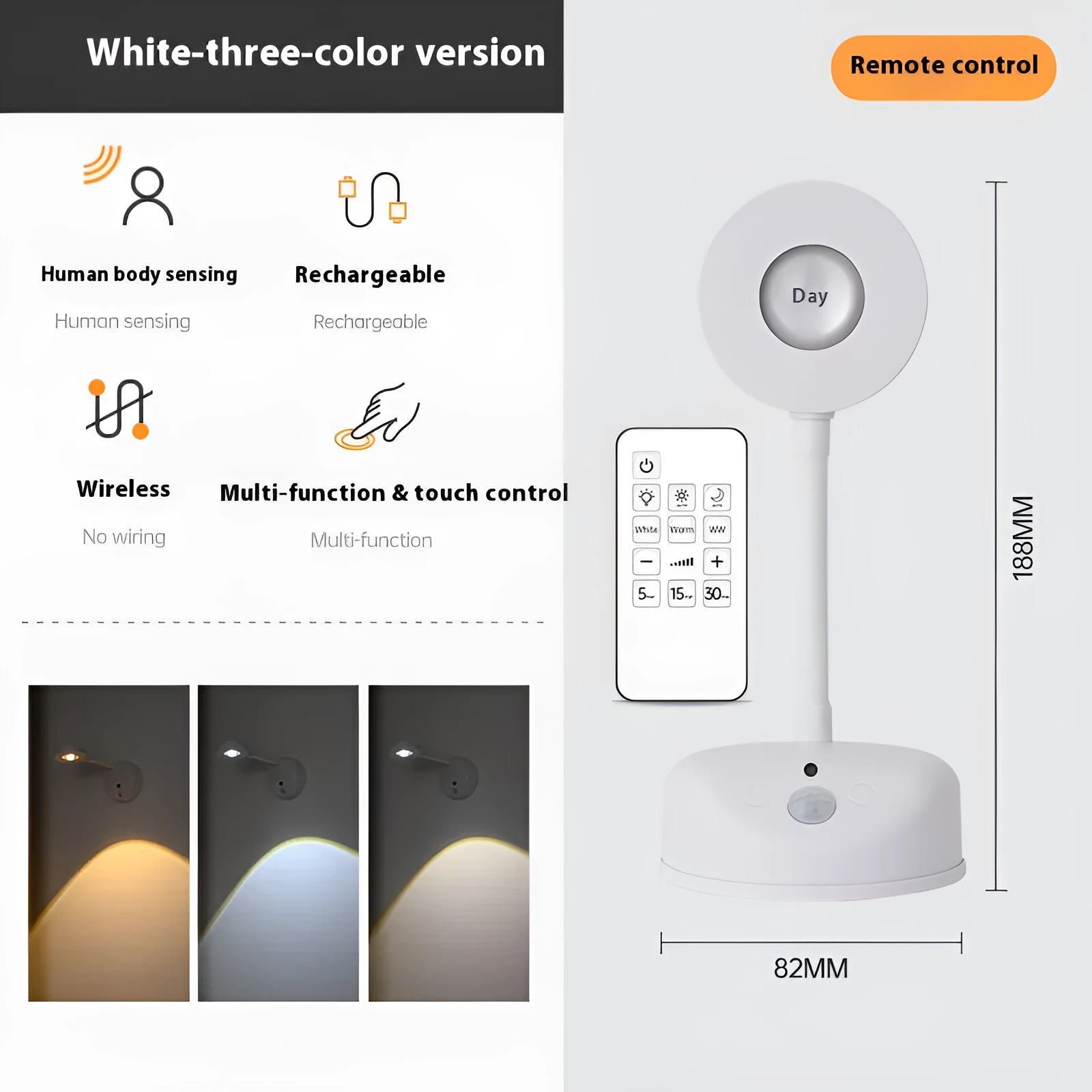 Geometric rechargeable wall lamp in modern design with remote control for wireless indoor lighting