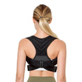 Black adjustable posture correction belt for back support and shoulder alignment