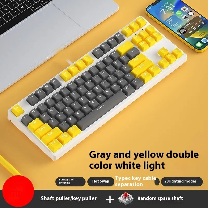 87-key mechanical gaming keyboard with dual-colour keycaps and hot-swappable switches