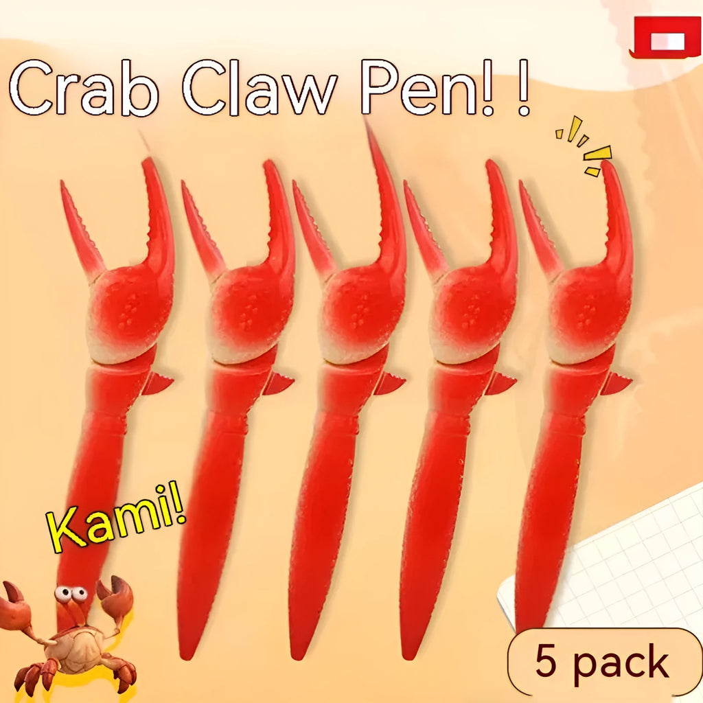 Creative ballpoint pen with a can-shaped clip and a small moving crab decoration on a white background.