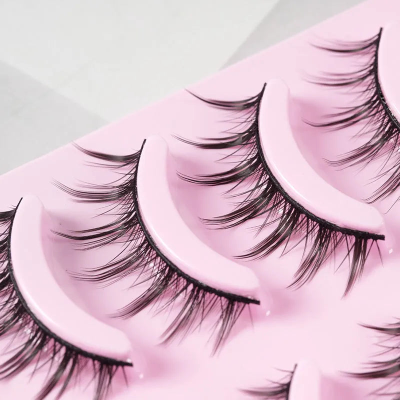 Three styles of manga false eyelashes in black with natural wispy design for anime cosplay makeup
