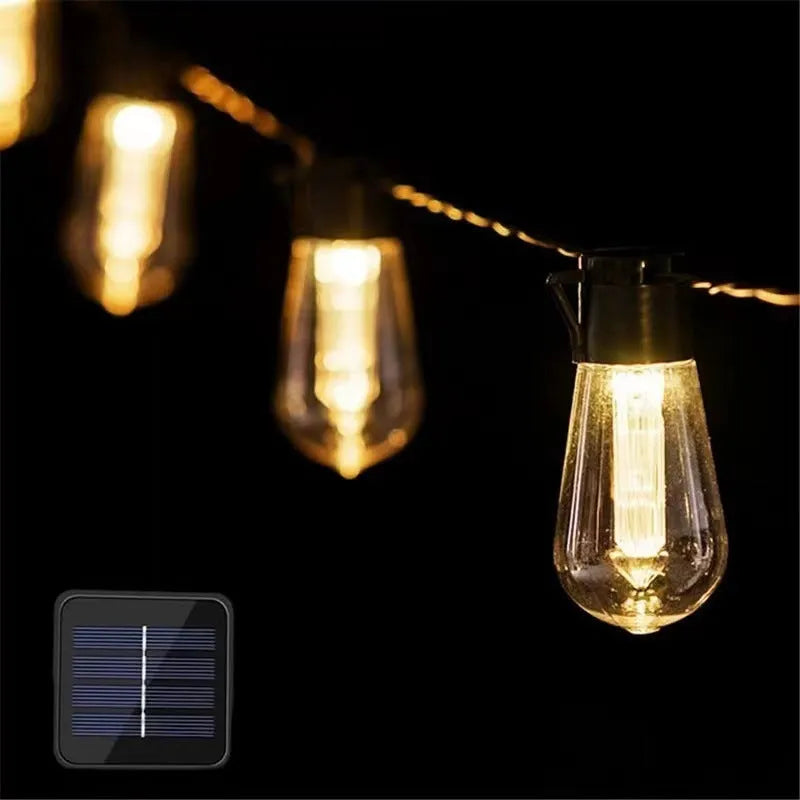 Retro infusion bottle shaped outdoor festoon lights with IP55 rating in earth instrument lighting chain arrangement